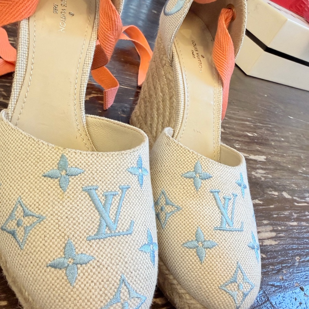 Louis Vuitton Starboard Wedge Espadrilles - Monogram/Orange Ribbon